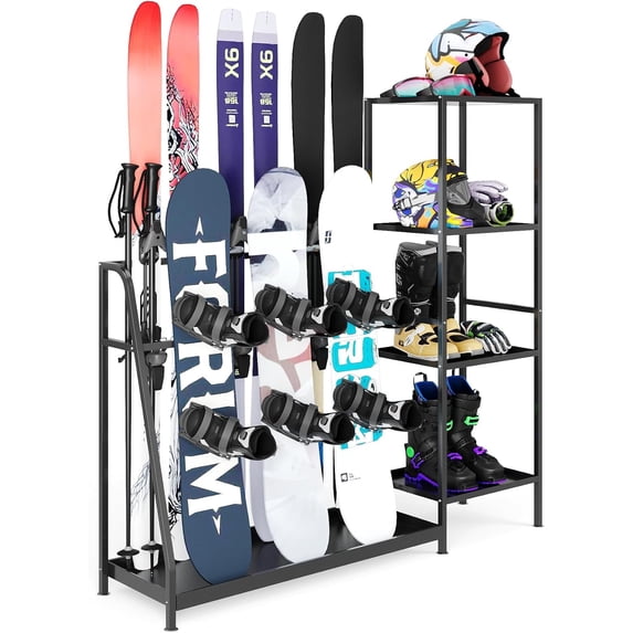 Ski Storage Rack, 48L×11.8W×46H Heavy Duty Steel Ski Holder for Garage Basement Home, Multipurpose Floor Stand Ski Equipment Organizer for Ski Poles, Goggles, Helmet & More