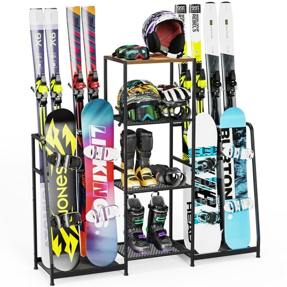 Ski Storage Rack for Garage, Indoor Ski Holder Racks for Skis, Ski Boot, Ski Poles, Goggles, Helmet, Heavy Duty Steel Ski Organizer for Home and Garage Storage