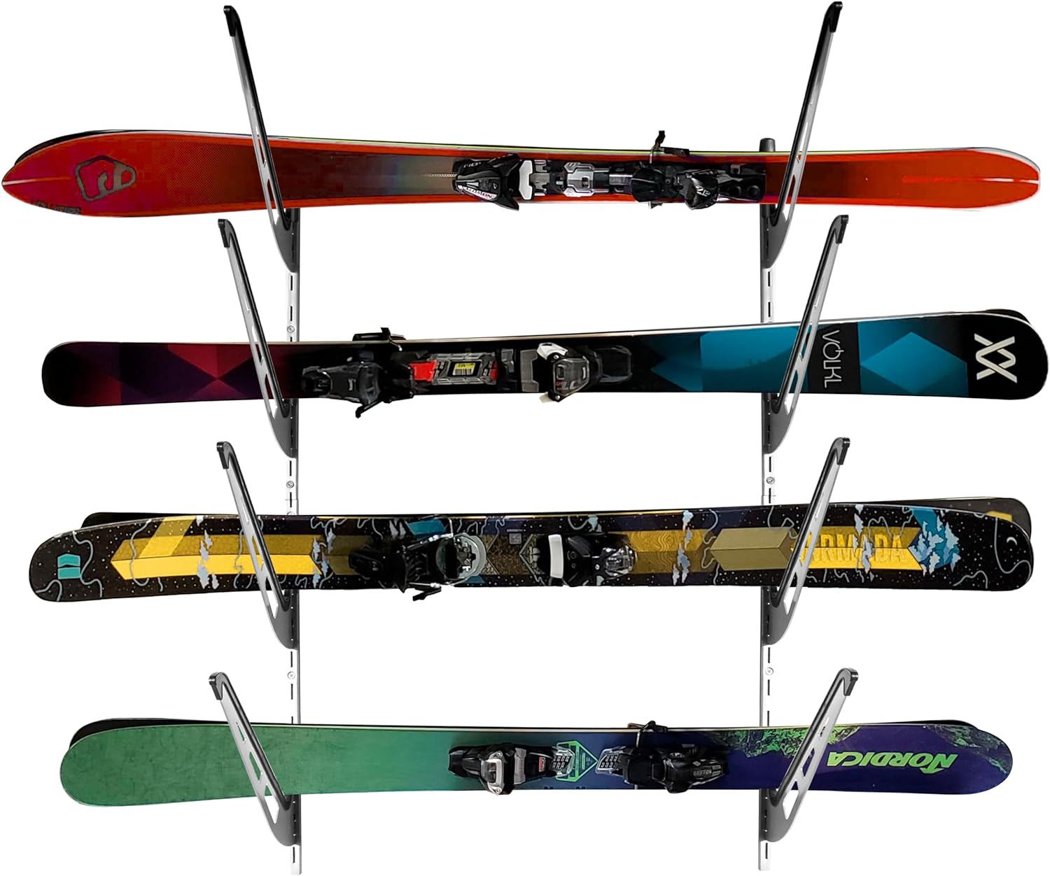Ski Storage Rack for Garage 4Tier Horizontal Ski Rack and Indoor Garage Organizer AntiSway