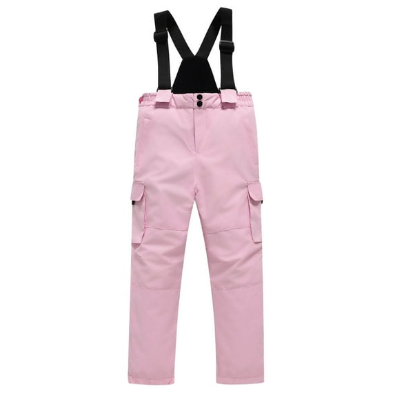 Ski Suit For Kids Boys And Girls Classic Windproof Snow Bib Ski Pant Winter Solid Outdoor Snowboarding Adjustable Waist 140,Pink