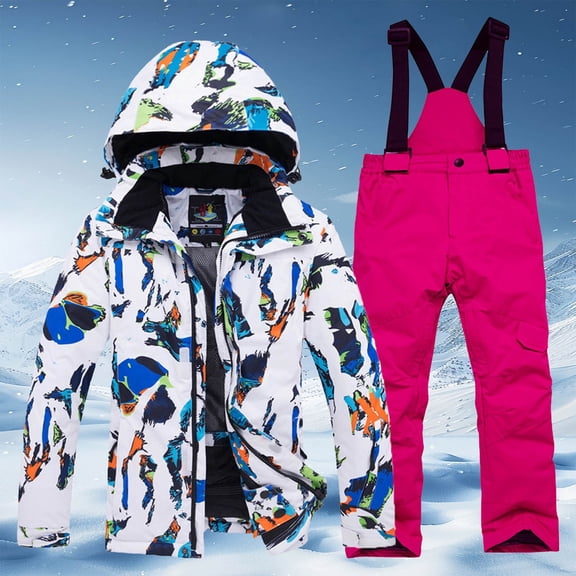 Ski Suit For Kids Girls Boys Snow Suits Two-piece set Warm Jumpsuit Waterproof Windproof Winter Snow Suits Snow Suits For Girls Size M