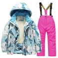 thumbnail image 1 of Ski Suit for Kids Ski Jacket Pants Set Solid Color Lined Ski Suit with Removable Hood Windproof Waterproof Outdoor Snowboard Wear with Girls Snow Suits Size 14-16 Years, 1 of 5