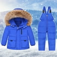 thumbnail image 1 of Ski Suit Kids Snowsuit Boys Girls Snowboard Suit Ski Jumpsuits Coveralls Waterproof Windproof Boys Girls Fashion Solid Color Down Jackets Keep Thickening Warm Outdoor Coat Jumpsuit Set Blue 3 Years, 1 of 9