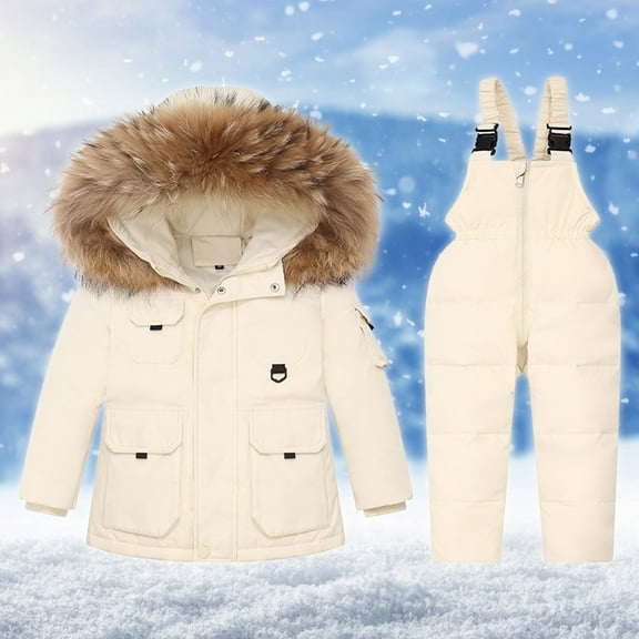 Ski Suit Kids Snowsuit Boys Girls Snowboard Suit Ski Jumpsuits Coveralls Waterproof Windproof Boys Girls Fashion Solid Color Down Jackets Keep Thickening Warm Outdoor Coat Jumpsuit Set White 1 Years