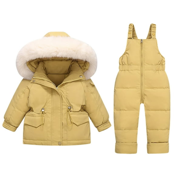 Ski Suits for Kids, Boys Girls Fashion Solid Color Down Jackets Keep Thickening Warm Outdoor Coat Jumpsuit Set Waterproof Windproof Jackets Coats