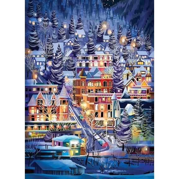 Cobble Hill 500 Piece Puzzle - Ski Town - Sample Poster Included
