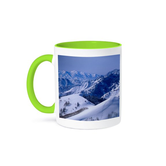 Ski Tracks In Bear Trap, Big Cottonwood Canyon, Uinta Wasatch, Utah, 11oz Two-Tone Green Mug