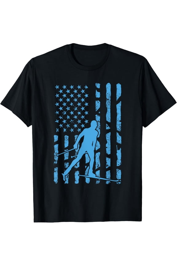 Ski USA American Flag Funny Nordic Skiing Snow Stuff Gift T-Shirt