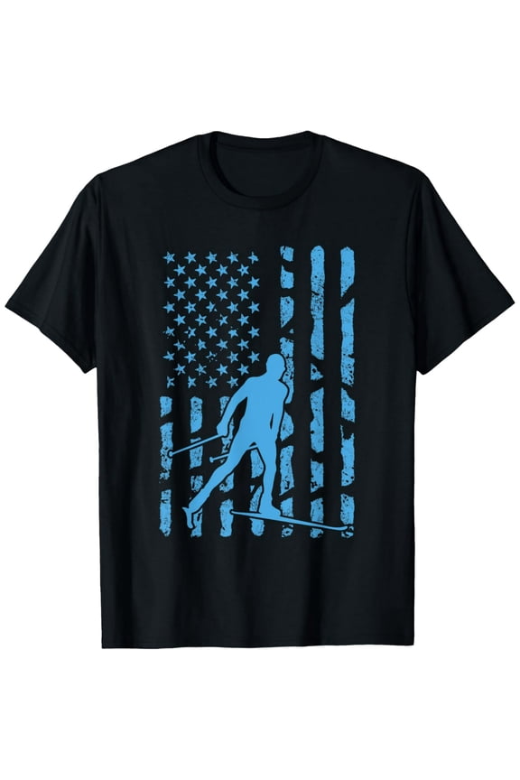 Ski USA American Flag Funny Nordic Skiing Snow Stuff Gift T-Shirt