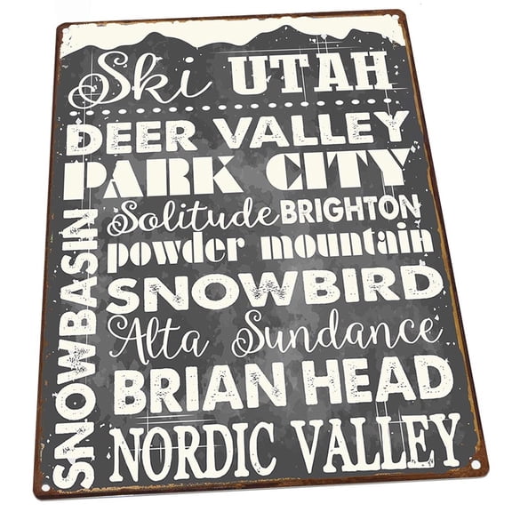 Ski Utah 9"x12" Metal Sign, Wall Decor for Vacation Home