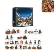 Ski Village Advent Calendar, 24 Days of Acrylic Ornaments Countdown Blind Box, Winter Mountain Decor Gift Set