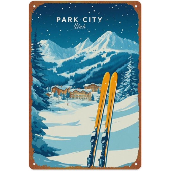 Ski Wall Art Metal Tin Sign Vintage-Style Wall Decor 8 x 12 Inch
