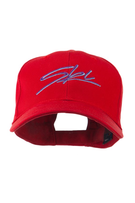 Ski Wording in Cursive Embroidered Cap - Red OSFM