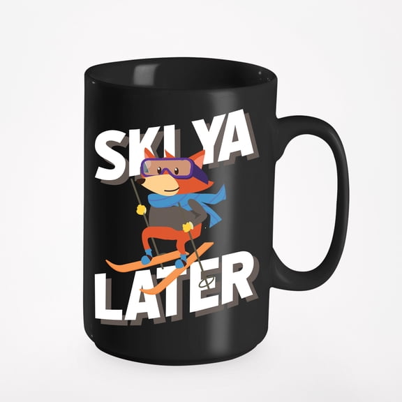 Ski Ya Later, Snow or Winter Skiing Pun, Black 15oz Ceramic Mug