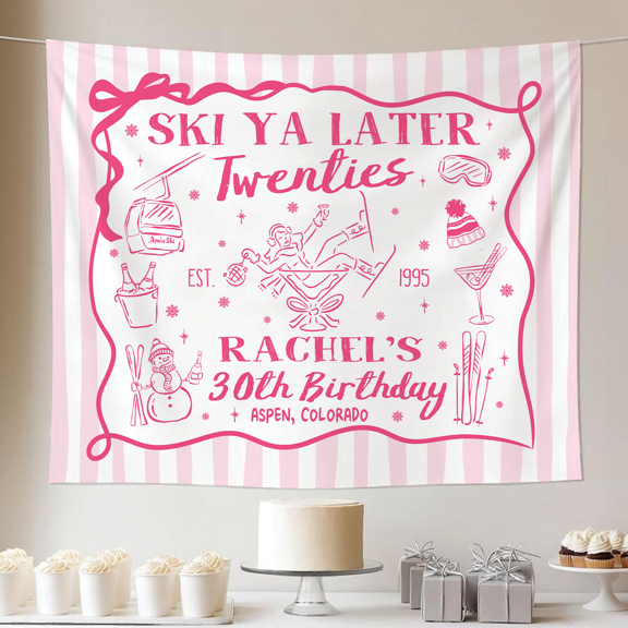 BASNITU Birthday Tapestry, Ski Ya Later Apres Ski Birthday Theme, Party Backdrop Decor