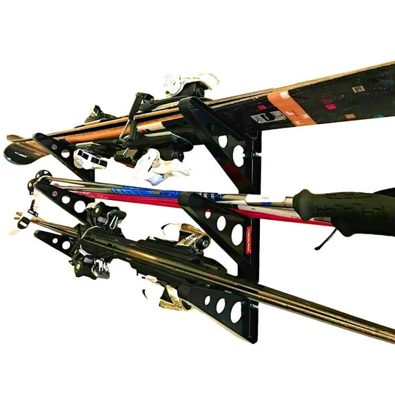 StoreYourBoard Ski Wall Rack – Horizontal Ski Rack Wall Mount, Holds 3 Pairs of Skis and Poles, Ski and Snowboard Wall Rack for Garage or Home, Holds Up to 40 lbs