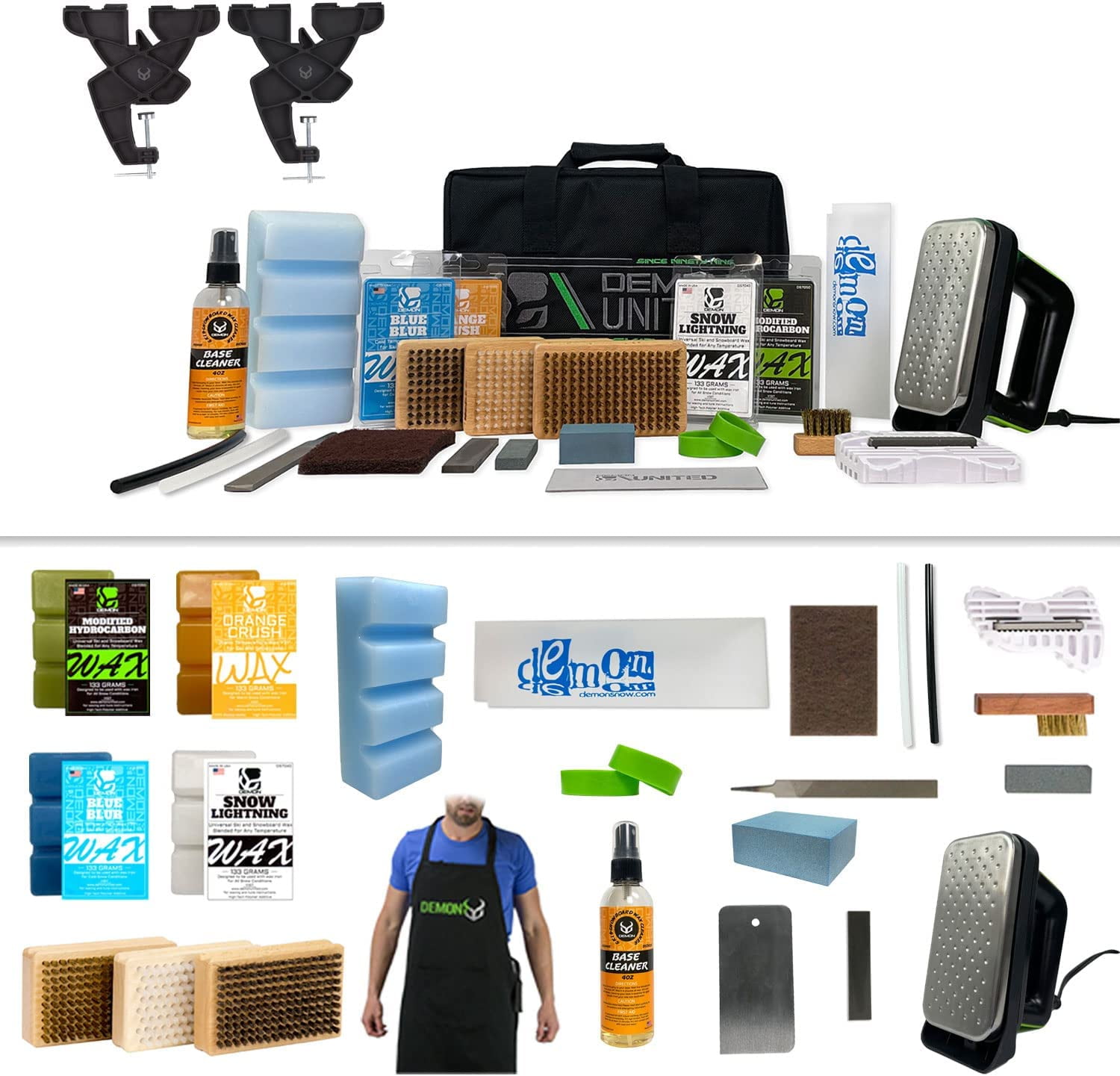 Ski and Snowboard Tuning Kit with Iron, Wax, Vise, Brush Kit, Base