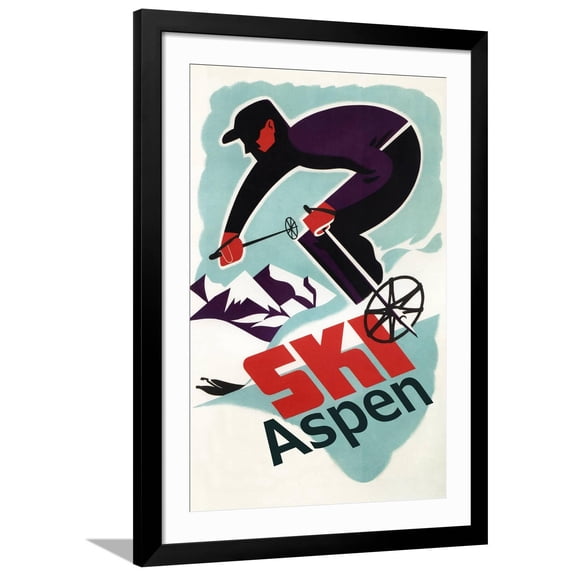 Art.com Ski in Colorado Vintage Skier - Aspen, Colorado Art Print by Lantern Press, Black Frame Wall Art, 32" x 44"