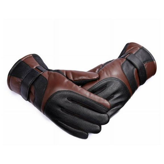 Ski leather gloves men's winter touch screen plus velvet thick driving motorcycle gloves