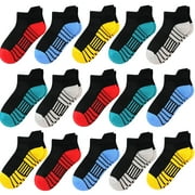 SKIBEAUT 15 Pairs Boys Socks, Athletic Socks for Boys Ankle Sock Cotton Running Sock with Tab for Kids 3-14 Years