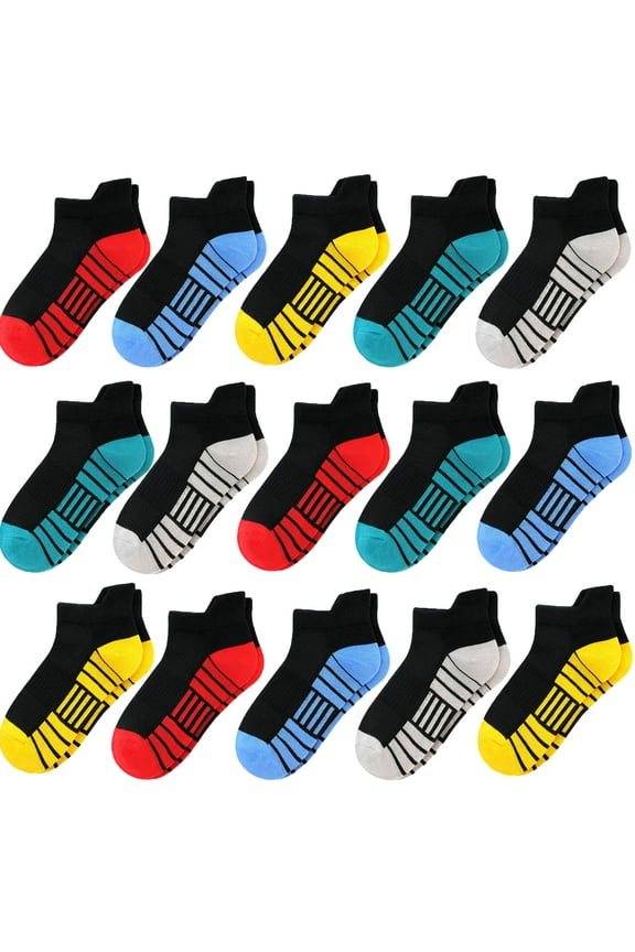 15 Pairs Boys Socks, Athletic Socks for Boys Ankle Sock Cotton Running Sock with Tab for Kids 3-14 Years