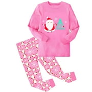 SKIBEAUT Christmas Pajamas for Kids Girls Holiday Long Sleeve Sleepwear Santa Cotton Pajamas Sets for 2-12T