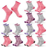 SKIBEAUT Girls Socks 12 Pairs Kids Crew Socks Athletic Cotton Cushioned Socks For Toddler Kids 3-14 Years