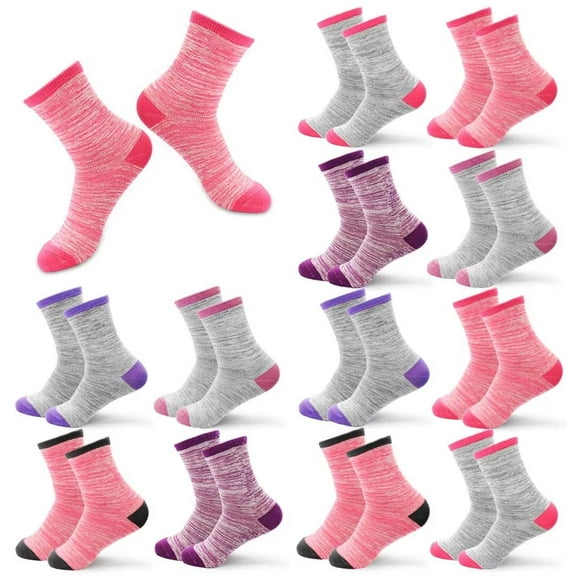 SkiBeaut Girls Socks 12 Pairs Kids Crew Socks Athletic Cotton Cushioned Socks For Toddler Kids 3-14 Years