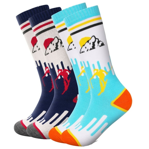 SkiBeaut Kids Ski Socks, 2 Pairs Knee-high Thick Warm Snowboard Skating Skiing Socks for Boys Girls Toddler Youth, Age 3-12