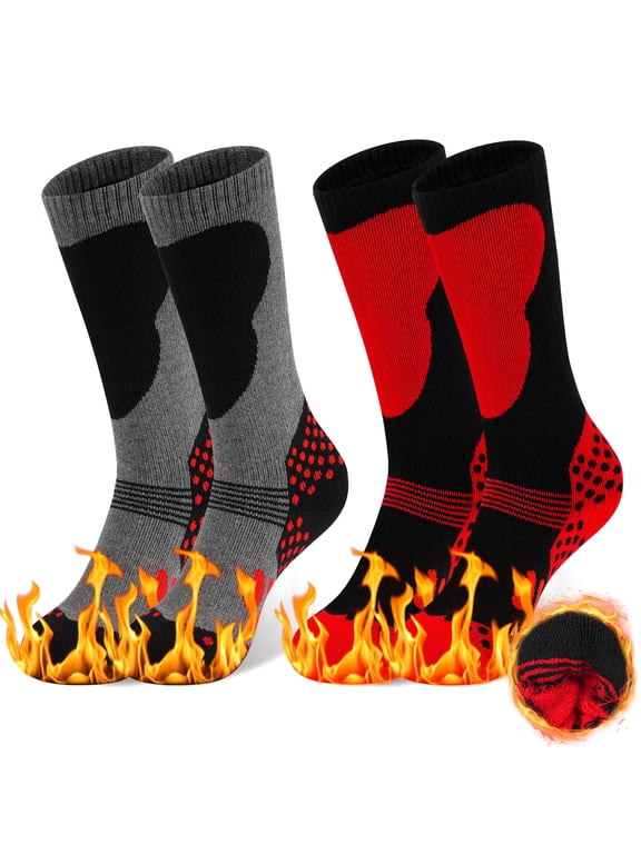 Kids Ski Socks, 2 Pairs Knee-high Thick Warm Snowboard Skating Skiing Socks for Boys Girls Toddler Youth, Age 3-12