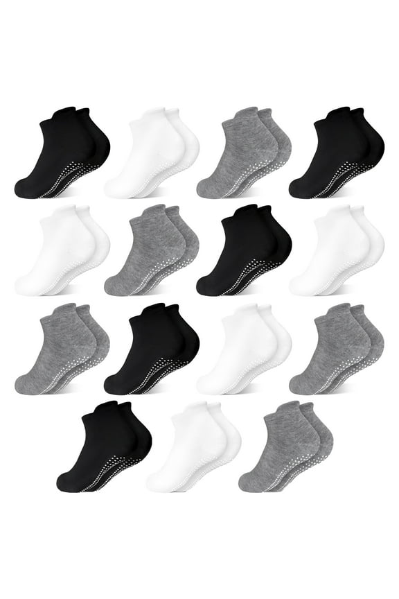 Non-Slip Toddler Socks 15 Pairs Non Skid Low Cut Socks for 1-7 Years Anti Skid Ankle Socks for Baby Kids Boys Girls