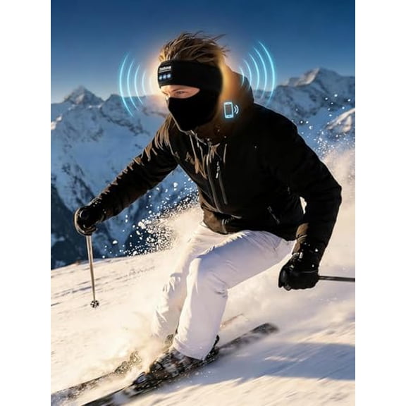 SkiTunes Music Headband with Microphone - Bluetooth 5.4 Ski Tunes Headphones, Built-In Speakers, Soft Helmet-Friendly Design, Wireless | No Pressure - Music Without Ear Pain for Skiing (Black)