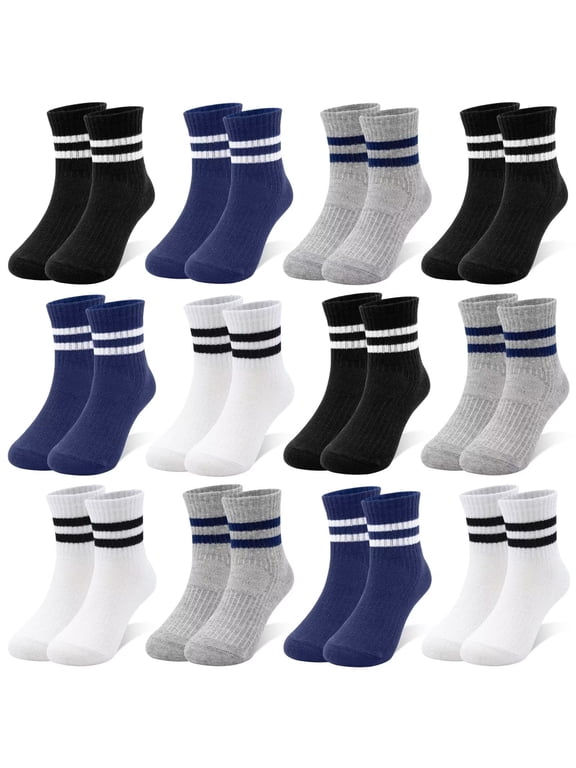 12 Pairs Boys Socks Kids Athletic Socks for Toddler Boys Girls (1-12 Years)