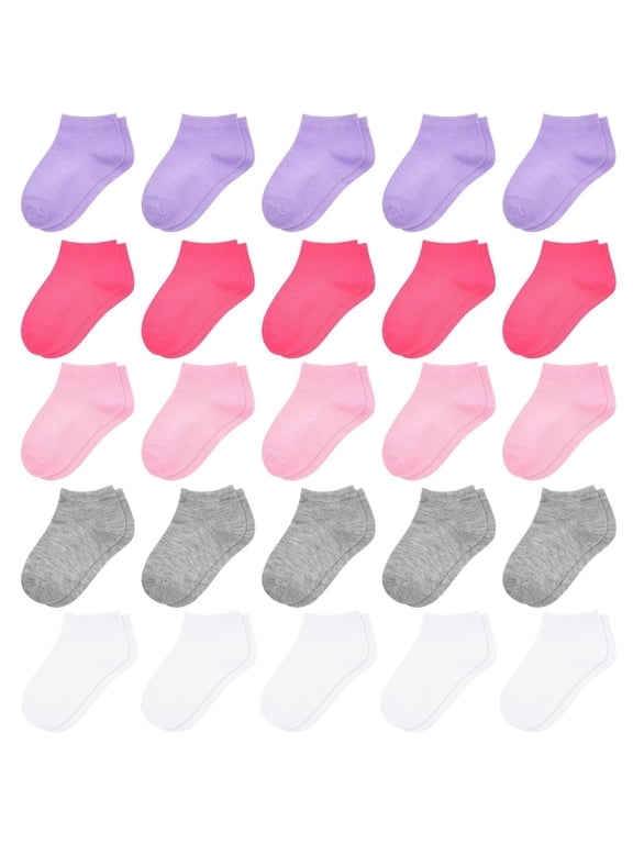 25 Pairs Toddler Socks, Girls Socks Kids Colourful Ankle Socks Low Cut Half Cushion Socks for Girls 1-14 Years