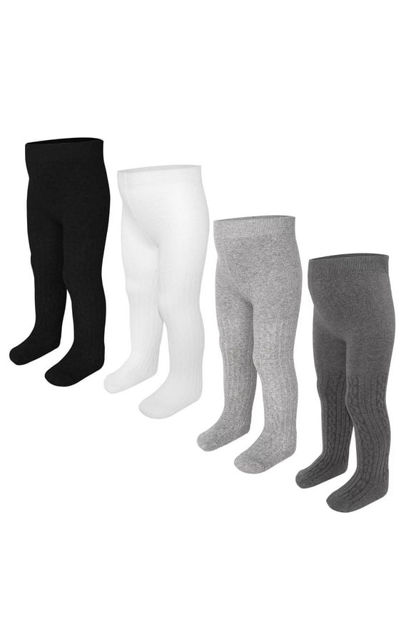 Baby Girls Boys Tights Cable Knit Girls Cotton Leggings Kids Thick Warm Pantyhonse Newborn Stockings 4 Pack for 6 Months-6 Years