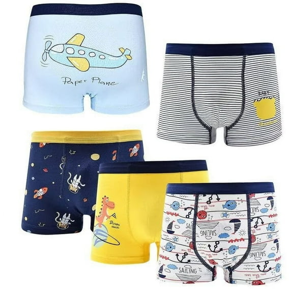 Skibeaut Boys Underwear 5 Pack, Toddler Boxer Briefs Soft Cotton Breathable Kids 2-8 Years Shorts Boxer Dinosaur Animals Set