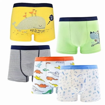Skibeaut Boys Underwear 5 Pack, Toddler Boxer Briefs Soft Cotton Breathable Kids 2-8 Years Shorts Boxer Dinosaur Animals Set