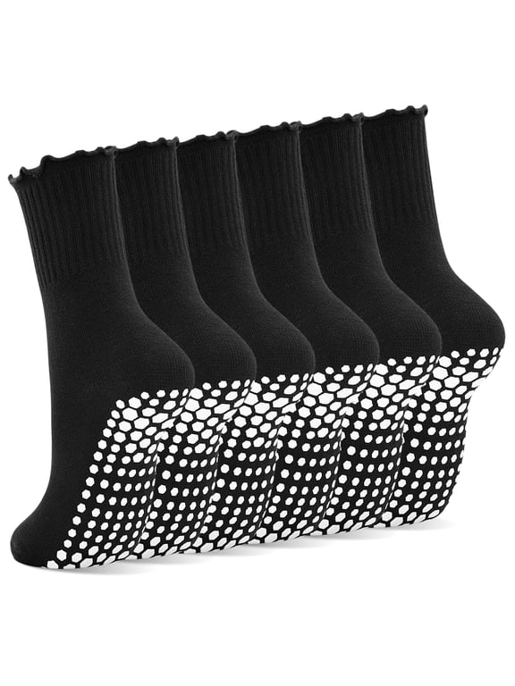 Cute Pilates Socks with Grip Non Slip Ruffle Grippy Socks Woman for Yoga Barre Ballet Workout Sports