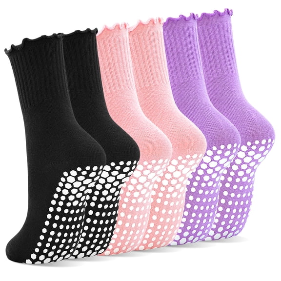 Skibeaut Cute Pilates Socks with Grip Non Slip Ruffle Grippy Socks Woman for Yoga Barre Ballet Workout Sports