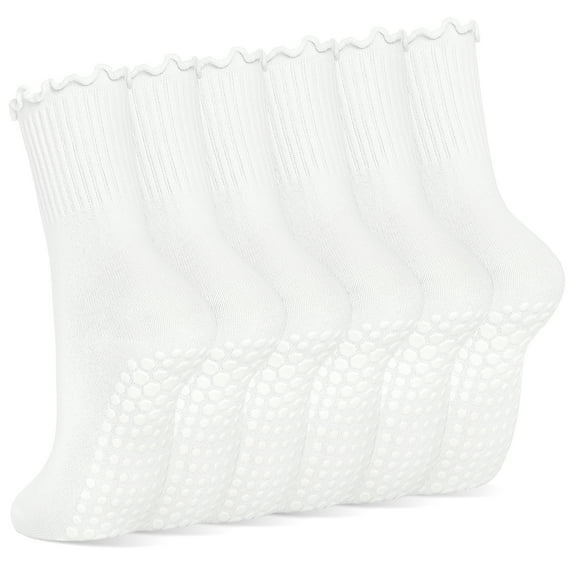 Skibeaut Cute Pilates Socks with Grip Non Slip Ruffle Grippy Socks Woman for Yoga Barre Ballet Workout Sports