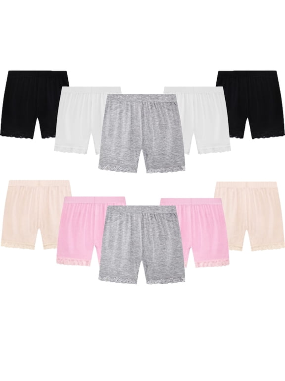 Girls Dress Shorts Underskirts Safety Dance Black White Cycling Bike Shorts 5 Pack Summer Lace Shorts 2-10 Years