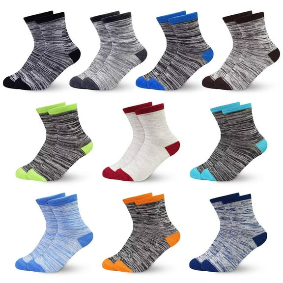 Skibeaut Kid's Mid-Cut Poly-Cotton Quarter Socks, Multicolor, 10 Pairs