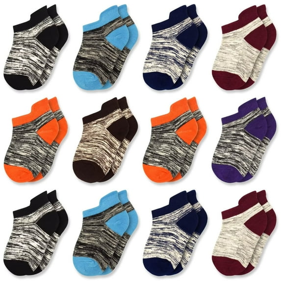 Skibeaut Kids' Athletic Cushioned Ankle Socks 12 Pairs Soft Cotton Low Cut Heel Tab Socks for Child Aged 1-14T