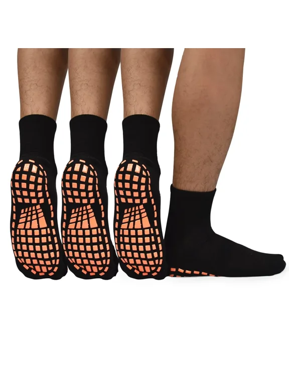 Men Non Slip Sticky Grips Socks 3 Pairs Tile Wood Floors Anti-Skid Workout Yoga Pilates Hospital Slipper Socks