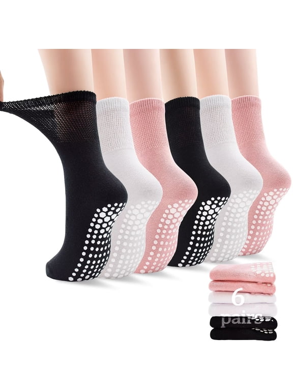 Pilates Grip Socks for Women Non Slip Yoga Grippy Socks Woman for Pure Barre Ballet Dance Hospital 6 Pack
