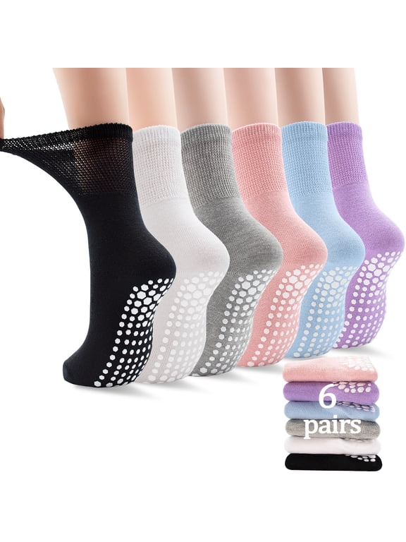 Pilates Grip Socks for Women Non Slip Yoga Grippy Socks Woman for Pure Barre Ballet Dance Hospital 6 Pack