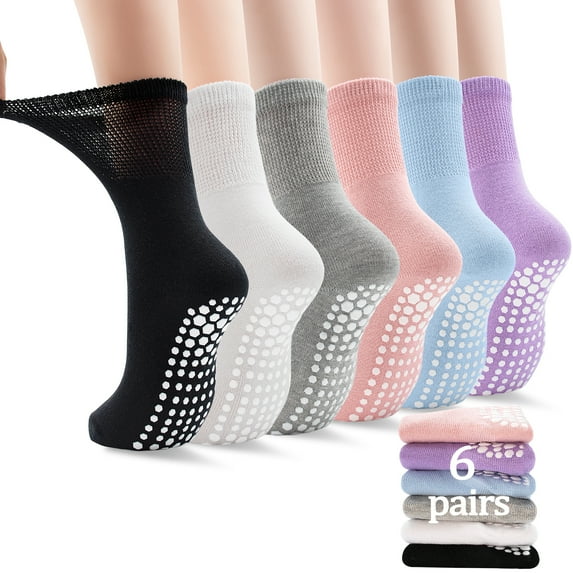 Skibeaut Pilates Grip Socks for Women Non Slip Yoga Grippy Socks Woman for Pure Barre Ballet Dance Hospital 6 Pack