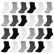 SKIBEAUT Boy Socks 24 Pairs Kids Socks for Boys Girls 1-14 Years Kids Crew Socks Multipack Athletic White Black Grey