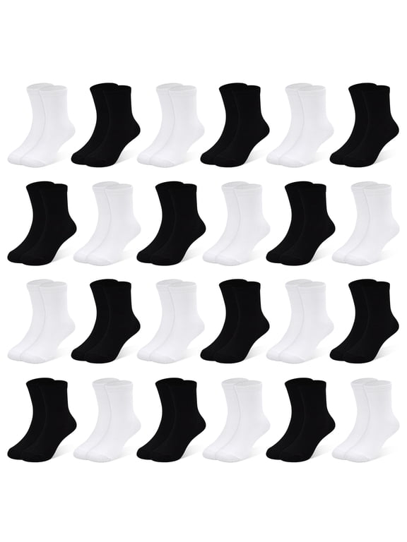 Boy Socks 24 Pairs Kids Socks for Boys Girls 1-14 Years Kids Crew Socks Multipack Athletic White Black Grey