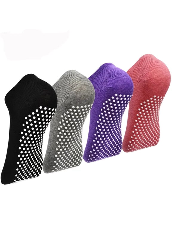 Women's Non-Slip Cotton Low-Cut Yoga Socks, Multicolor, 4 Pack